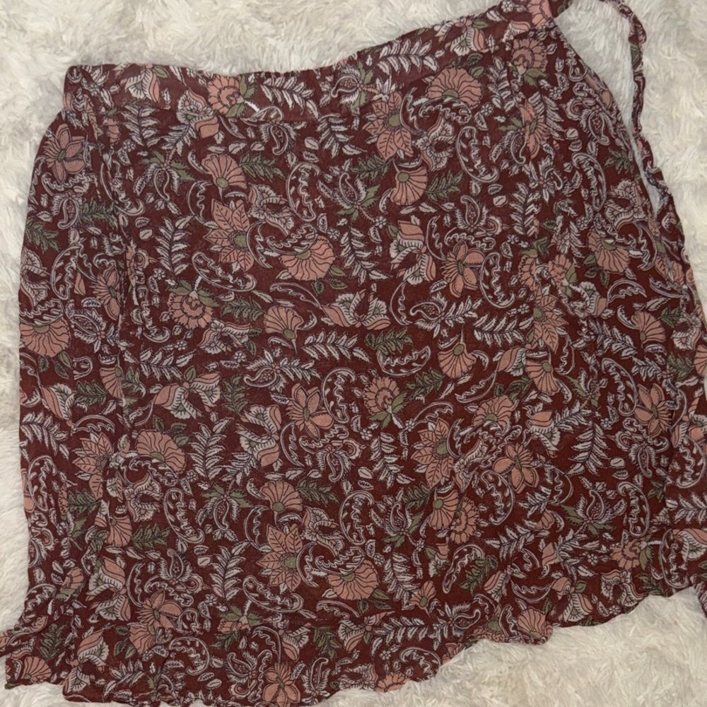 Anthropologie Floral Mini Skirt in Brown and Pink